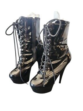 CLEARANCE Size 6 Patent Leather Black Lace-Up Platform Ankle Boots Pole Fitness
